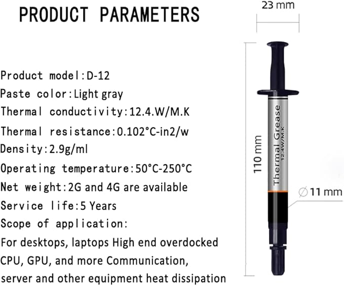 D-12 Silver Series Thermal Paste, High Performance Thermal Paste for Computer Manufacturing Assembly, Ideal for IC/Processor/CPU/GPU/All Coolers (Scraper Included, 4g-1 Pack)