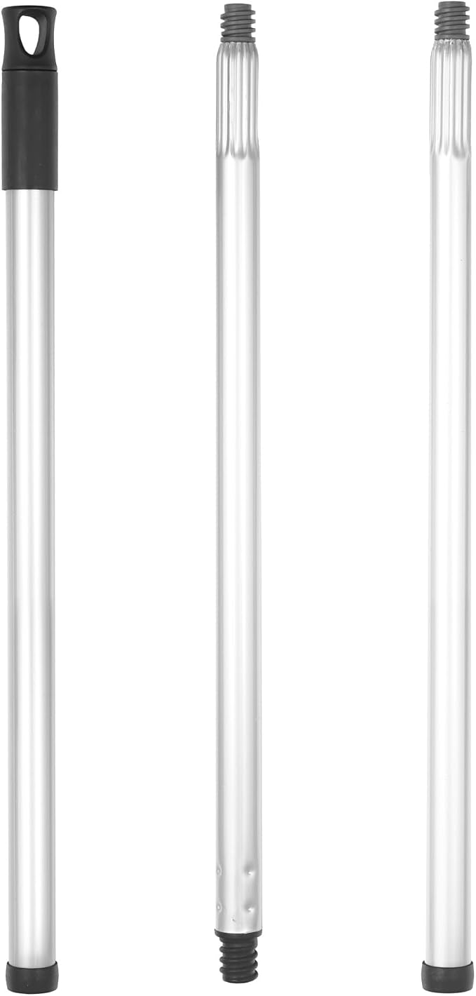 Superio 3 Part Heavy Duty Metal Handle Pole with Hanging Loop for Easy Storage, Mop Replacement Handle, Fits Most Brooms, Mops & Brushes, 48" (3 Pack)
