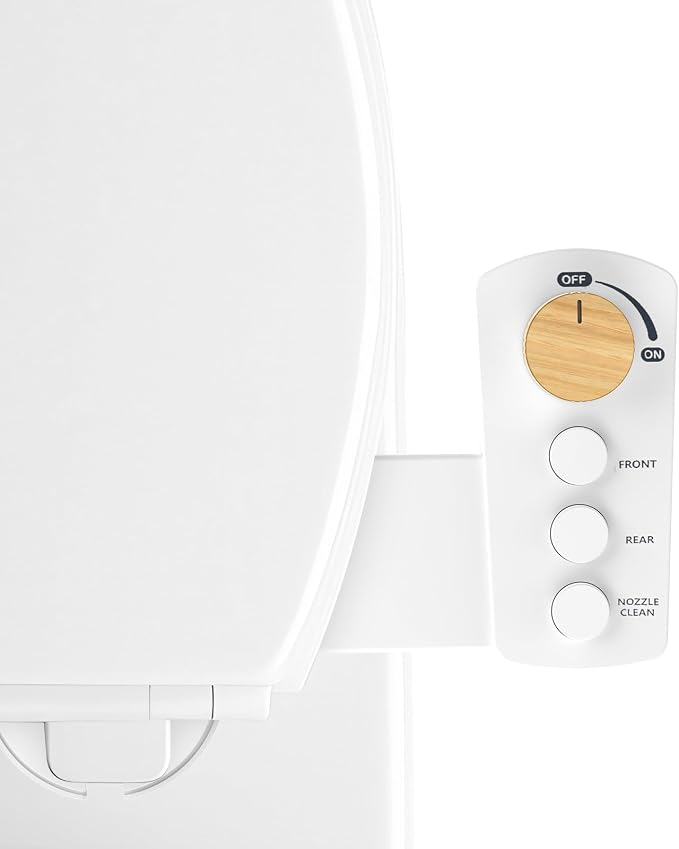 Bidet Attachment for Toilet Seat, Ultra Slim | Easy Control | Adjustable Water Pressure | Non-Electric Self-Cleaning Dual Nozzle | Cold Water Bidet for Frontal & Rear Wash, Bamboo Knob