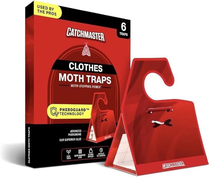 Catchmaster Premium Clothes & Pantry Moth Trap Bundle, Sticky Odorless Glue Traps, Pheromone Attractant, for Closets Wardrobes Cabinet Drawers,Food Storage & Cabinet, PheroGuard Technology (12-Traps)