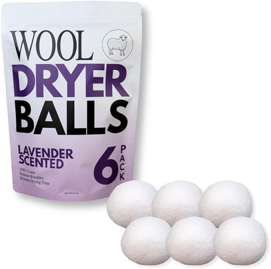 Lavender Scented Wool Dryer Balls – 6 XL Pack – Natural Fabric Softener, Reusable, Reduces Static, Reduces Wrinkles & Shortens Drying Time, Made W/Essential Oil, 100% Pure Wool