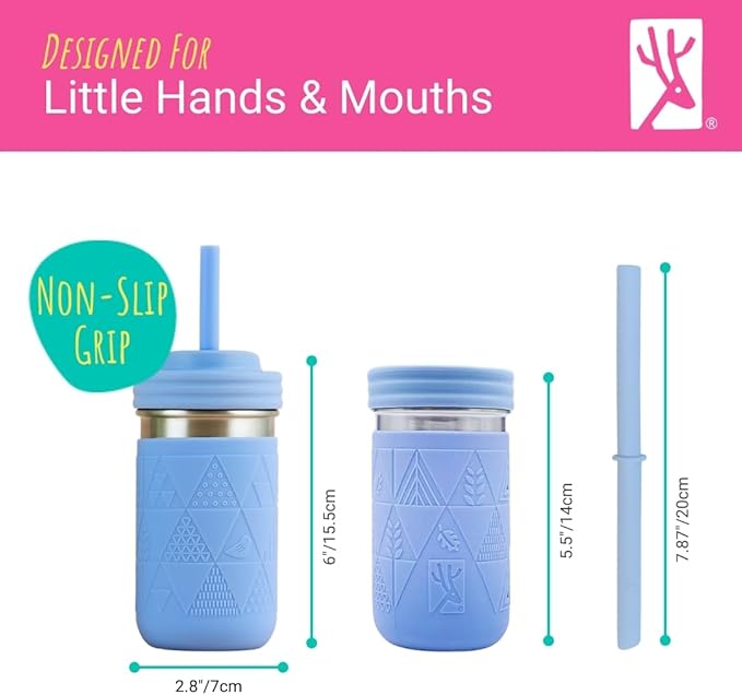 Elk and Friends 14oz Stainless Steel Kids + Toddler Drinking Cups | The Original Mason Jar with Sleeves + Lids | Silicone Straws | Smoothies | Storage Jar | Spill Resistant | Dishwasher Safe | 4 Pack