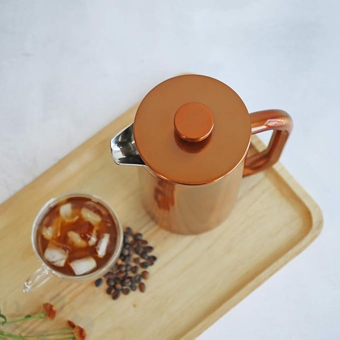 8-Cup Double Wall Insulated Stainless Steel French Coffee Press, 32-Ounce Durable Coffee Tea Maker with Stainless Steel Plunger, Copper