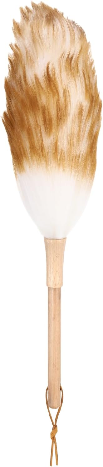 uxcell Wool Duster, 14.2" Natural Feather Cleaner Household Cleaning Duster with Solid Wooden Handle for Cleaning Fans Window Blinds Shelves Furniture, White Coffee