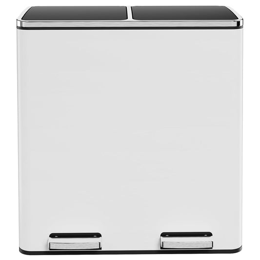 AthLike 60L(16 Gal) Dual Trash Can, Stainless Steel Kitchen Garbage Can, Double Compartment Classified Rubbish Bin, Recycle Dustbin w/Plastic Inner Buckets, Soft-Close Lid, Airtight, White
