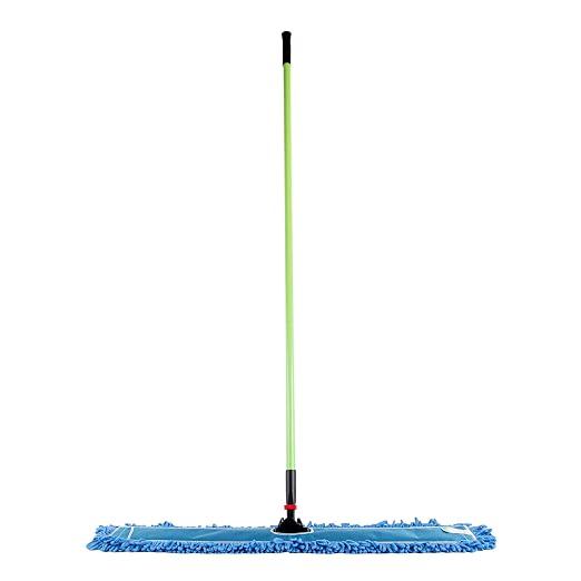 Restaurantware-Clean Tek Professional 35.83 x 5 Inch Dry Floor Mop, 1 Reusable Dust Mop - 64-Inch Handle, Secure Attachment, Blue Microfiber, Machine Washable, for Floor, Cleaning Home Or Office