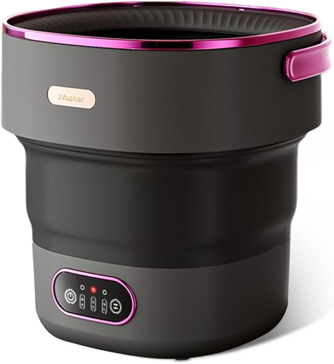 13L Mini Portable Washing Machine and Dryer, Folding Compact Small Washer Fully Automatic with 3 Cleaning Modes, Collapsible Camping Washer for RV Dorm Travel Hotel Black Purple