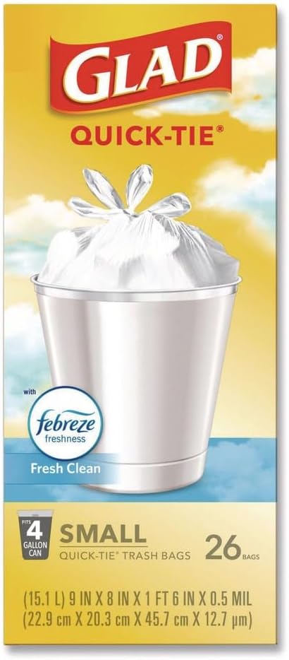 OdorShield Quick-Tie Small Trash Bags, 4 gal, 0.5 mil, 8" x 18", White, 156/Carton