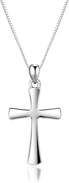 Sterling Silver Cross Necklace for Women 925 Sterling Silver Polished Curved Cross Pendant Necklace Handmade Crosses Religious Jewelry Gift