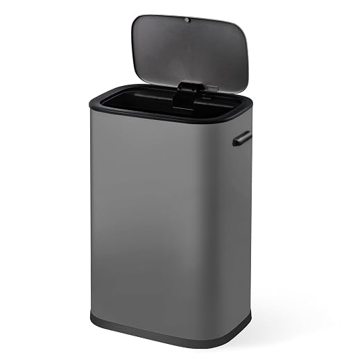 GarveeHome Sensorcan 13 gal Trash Can, Stainless Steel Automatic Trashcan for Home Office Bedroom Living Room Garage Large Capacity Space-Saving Trash Bin, Without Inner Bucket, Grey