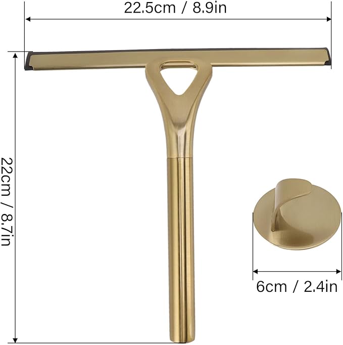 Stainless Steel Shower Squeegee with Hook, All-Purpose 8.9-Inch Window Squeegee for Bathroom Glass Doors, Mirrors, Tile Walls, Car , Streak-Free Tool