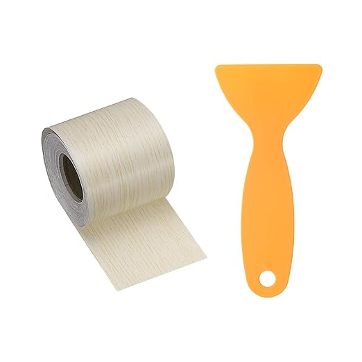 HARFINGTON Wood Grain Repair Tape 2 Inch x 33ft Self Adhesive Repair Patch Tape Simulated Wooden Floor Tapes with Plastic Scraper for Tables Doors Windows Furniture, White Oak