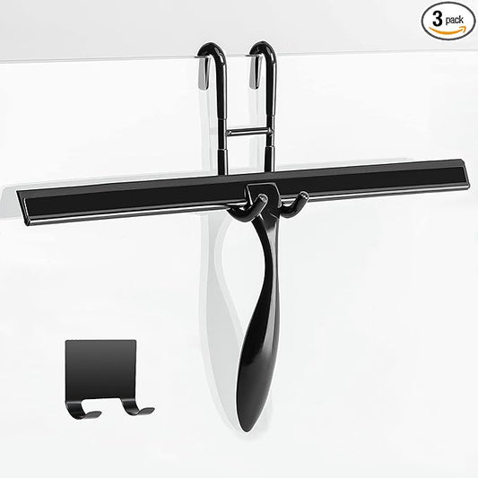 Simtive 14-Inch Shower Squeegee Set, Includes Shower Door Hook and Adhesive Hook, Squeegee for Shower Doors, Mirror and Window, Black