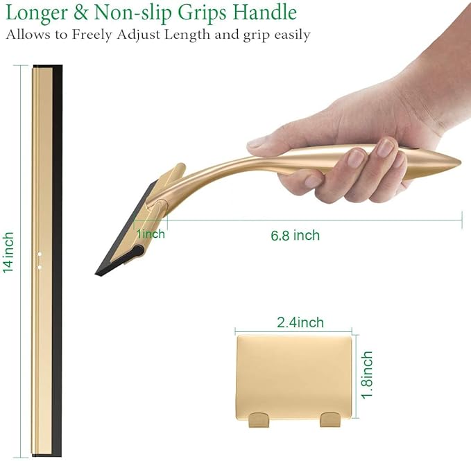 Stainless Steel Squeegee for Shower Doors, All-Purpose Shower Squeegee for Bathroom, Window and Car Glass, 14 Inches Brushed Gold