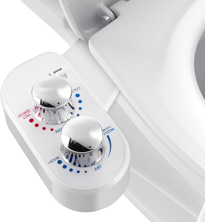 Upgraded Hot Cold Bidet Attachment - Front & Rear Wash, Adjustable Water Pressure, with Self-Clean, Retractable Single Nozzle, Non-Electric Warm Water Bidet Toilet Seat Attachment - White