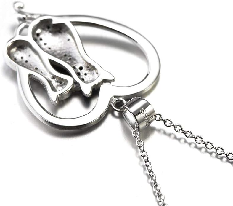 Two-tone 925 Sterling Silver Black and White Crystal Couple Cat Love Pendant Necklace, 18"