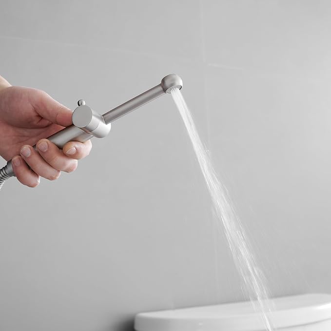 Brushed Nickel Bidet Sprayer Set, Handheld Bidet Taps Attachment for Toilet with Adjustable Water Pressure, Solid Brass Bidet Attachment Set
