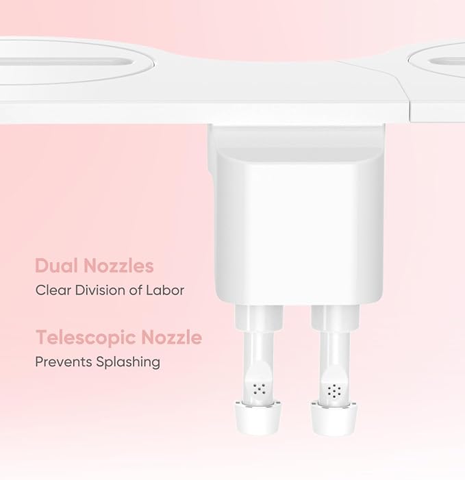 Ultra-Slim Bidet Attachment, Posterior&Feminine Wash-(Retractable Dual Nozzles), Non-Electric Bidet Attachment for Toilet Seat, Adjustable Fresh Cold Water Pressure, Stainless Steel Inlet (BlackGold)