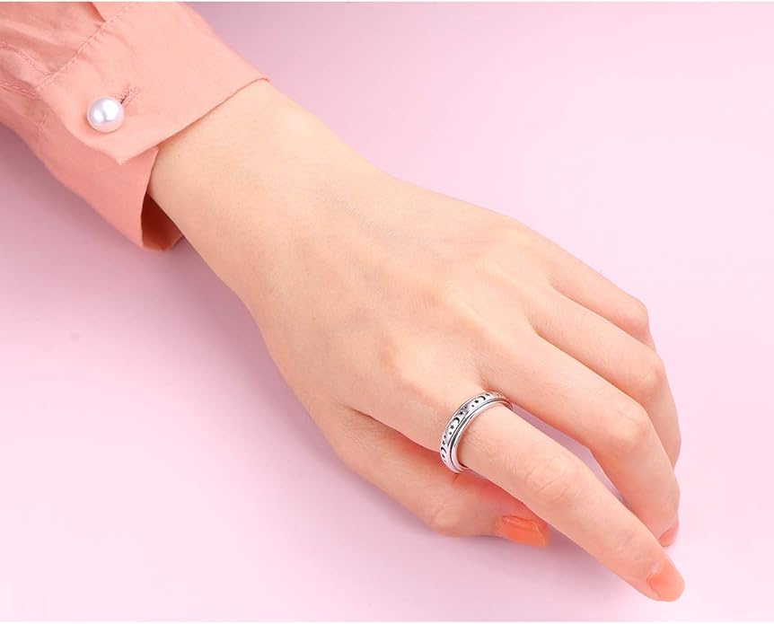 S925 Sterling Silver Spinner Fidget Anxiety Worry Relieving Boredom ADHD Autism Band Rings