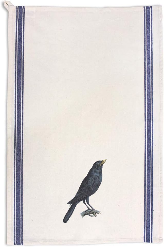 Custom Decor Kitchen Towels Crow Vintage Look B Animals Birds Animals Birds Cleaning Supplies Dish Towels Blue Stripe Design Only