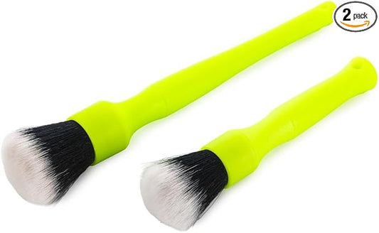 Detail Factory - Synthetic Detailing Brush Set - Long & Short Brush - Ultra-Soft Interior Car Cleaning Brushes for, Screens, Emblems, & Tight Spaces - Lime Green