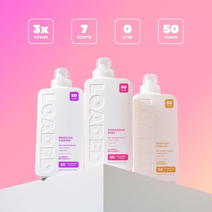 Loaded Laundry Detergent, Luxury Cologne Scented | 50 Loads | Rose Petals & Peony | Skin-Friendly & Plant-Based | Made in USA | 32 oz
