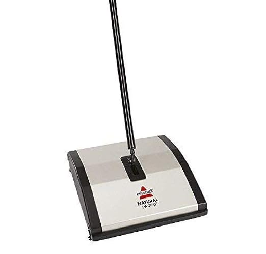 Bissell Commercial BG22 Manual Sweeper, Green & Bissell Natural Sweep Carpet and Floor Sweeper with Dual Rotating System and 2 Corner Edge Brushes, 92N0A, Silver