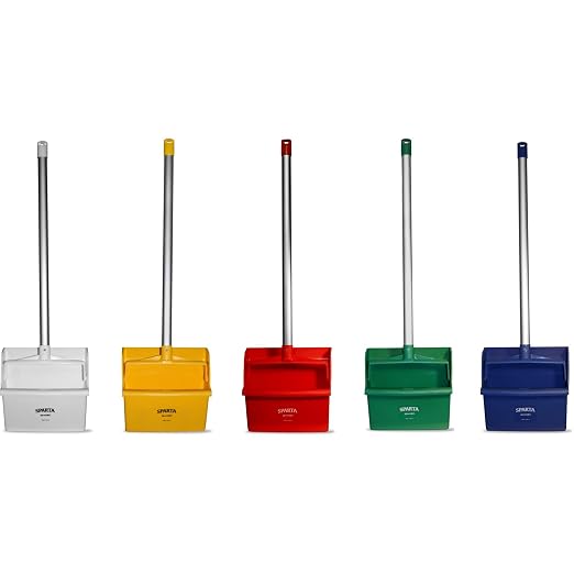 SPARTA Color Coded Upright Dustpan with 30 Inch Aluminum Handle, Serrated Edge and Locking Yoke, Standing Commercial Floor Dust Pan, Green, Pack of 6