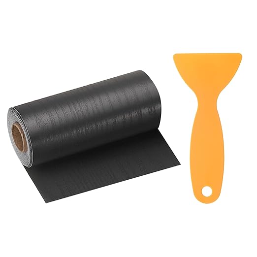 HARFINGTON Wood Grain Repair Tape 4.7 Inch x 33ft Self Adhesive Repair Patch Tape Simulated Wooden Floor Tapes with Plastic Scraper for Tables Doors Windows Furniture, Black Wood