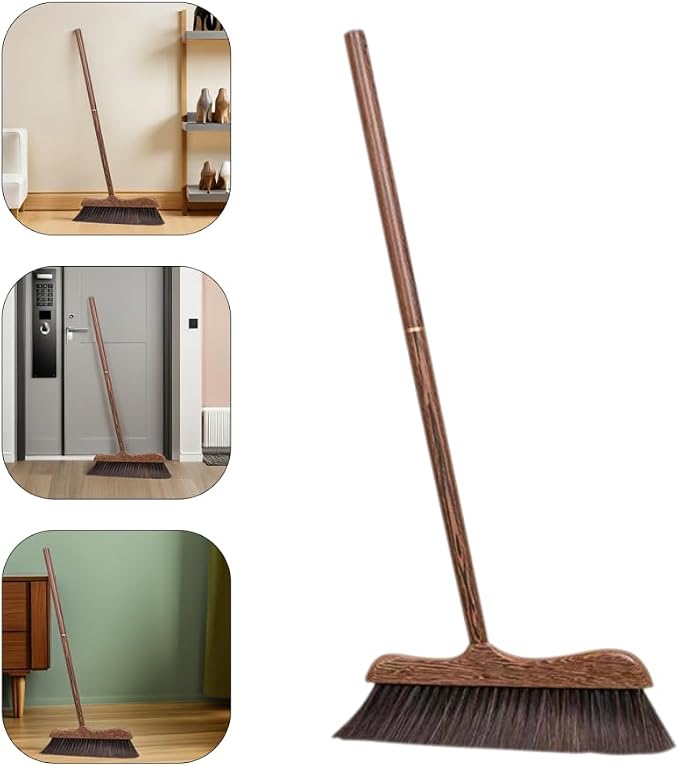 Unomor Wenge Wooden Scrubbing Broom Long Handle Floor Cleaning Broom with Soft Bristle Brush for Dust Removal Indoor Kitchen Patio Courtyard Sidewalk 32.28 X 11.81 X 0.78 in