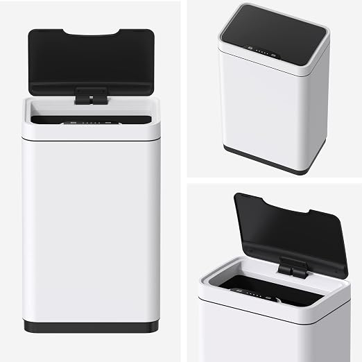 Mbillion Automatic Trash Can Touchless 15 Gallon Motion Sensor Trash Can Stainless Steel Smart Trash Cans with Lid Rectangular Touchless Garbage Can for Kitchen Bedroom Home Office White