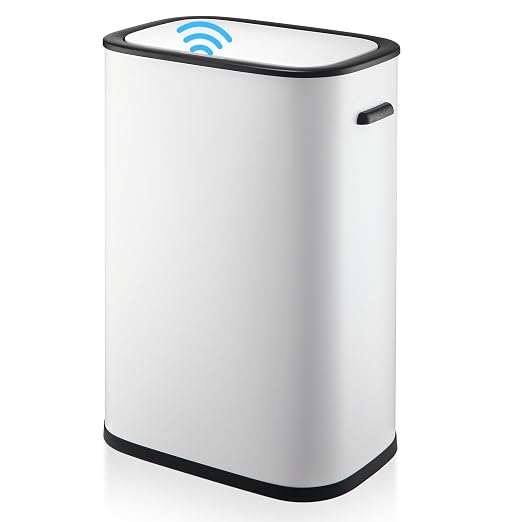 14.5 Gal/55L Trash Can with Lid, Automatic Touchless Garbage Can with Soft-Close Lid & Handle, Stainless Steel Waste Basket Motion Sensor Trash Can for Kitchen, Bathroom,White(No Inner Bucket)
