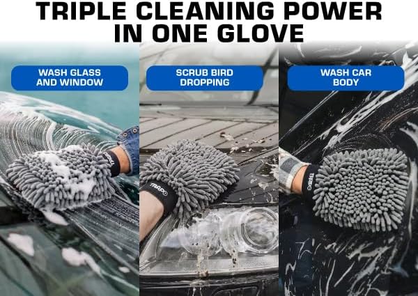 Premium 3-in-1 Car Wash Mitt Scratch Free, Cleaning Mitt, Microfiber Wash Mitts for Car Washing, Drying, and Scrubbing (2-Pack)