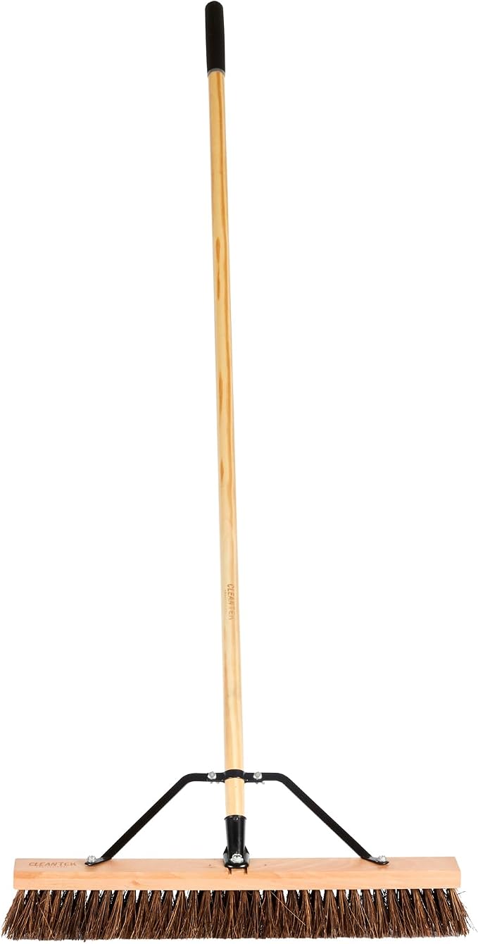 Restaurantware-Clean Tek Professional 24 Inch Push Broom, 1 Heavy-Duty Broom with 60” Handle - Palmyra Bristles, Use Indoor and Outdoor, Wooden, Commercial Use, for Deck, Driveway, Garage, Patio