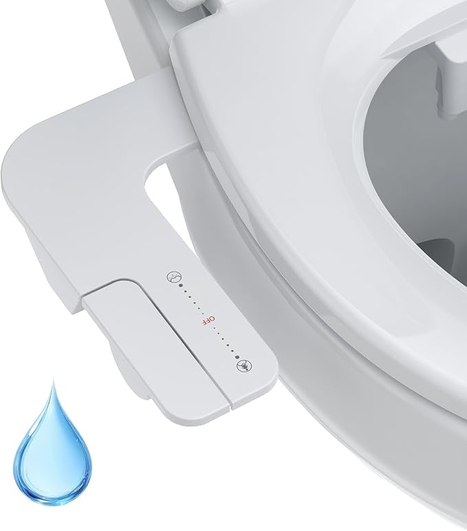 Bidet Attachment for Toilet, Non-Electric Self-Cleaning Dual Nozzle with Feminine and Rear Wash, Cold Water Sprayer with Adjustable Pressure, Easy to Install in White