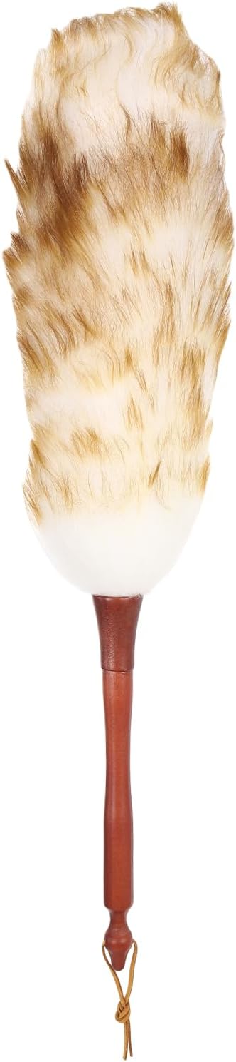 uxcell Wool Duster, 20.5" Natural Feather Cleaner Household Cleaning Duster with Solid Wooden Handle for Cleaning Fans Window Blinds Shelves Furniture, White Coffee