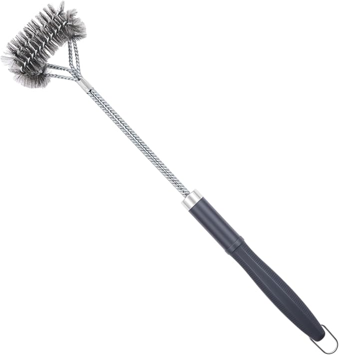 SUNRISE Fryer Brush with Long Handle (Stainless Steel with Plastic Handle, Double Brush)