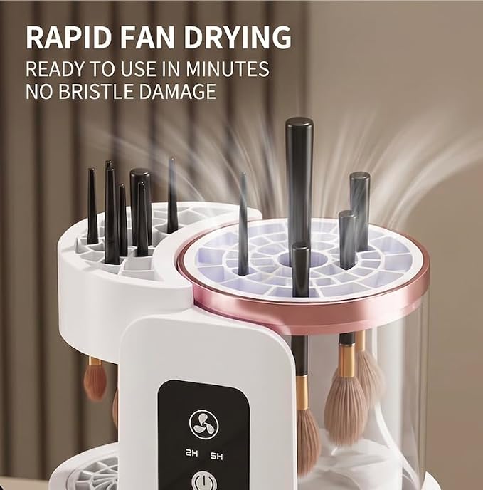 3-in-1 Electric Makeup Brush Cleaner and Dryer, Automatic Brush Washer with Air Drying Fan, USB Powered, Fast Cleaning Machine for Foundation, Powder & Eye Brushes (Single-Ended)