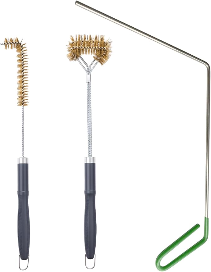 SUNRISE Fryer Brush with Long Handle (Brass with Plastic Handle, L, Double Brush, and Rubber Handle Cleaning Rod)