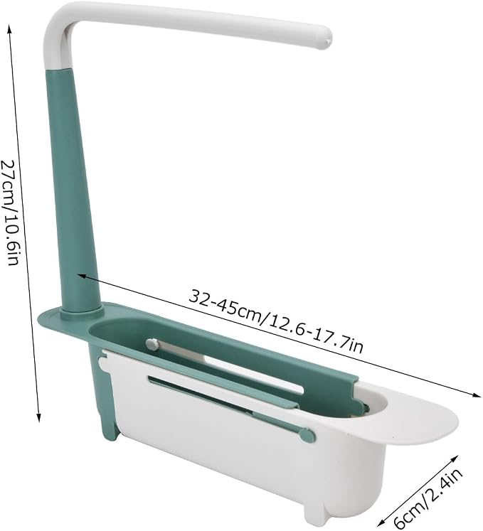Telescopic Sink Storage Rack Rag Rack Shelf Dishwashing Drain Basket Hook Organizer Large Capacity Kitchen Under Sink Organizers (Green)