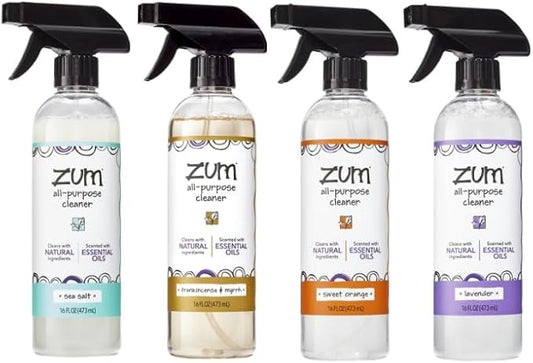 Zum by Indigo Wild All-Purpose Cleaner Variety Pack (Pack of 4) - Natural Multipurpose Cleaner - Includes Sea Salt, Frankincense & Myrrh, Sweet Orange, and Lavender, 16 fl each