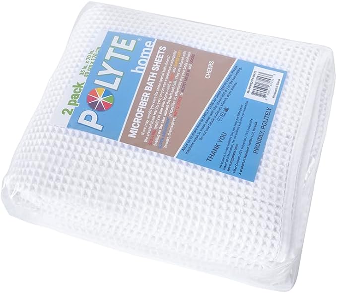 POLYTE 430 GSM Microfiber Quick Dry Lint Free Bath Sheet, 70 x 35 in, Set of 2 (Waffle Weave)