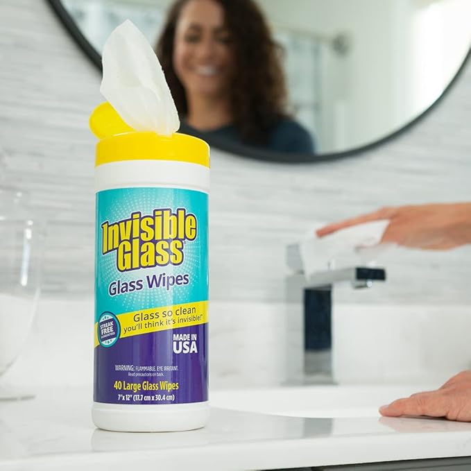 Invisible Glass 90160-2PK Glass Cleaning Wipes, Pre-Moistened, Streak-Free and Lint-Free, Safe for Windows, Mirrors, Windshields, and Tinted Glass, 40 Count (Pack of 2)