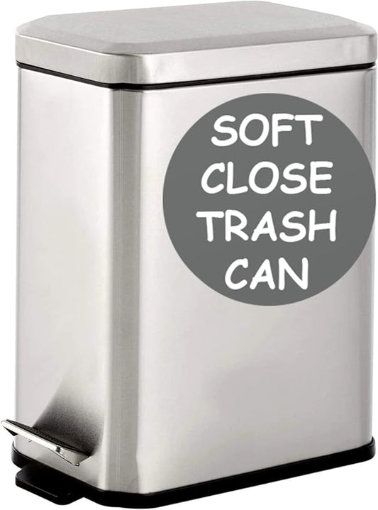 Homie Soft Close, Slim Trash Can 3.2 Gallon with Anti - Bag Slip Liner and Lid, Use as Mini Garbage Basket, Slim Dust Bin, or Decor in Bathroom, Restroom, Kitchen, or Bedroom (Stainless Steel)