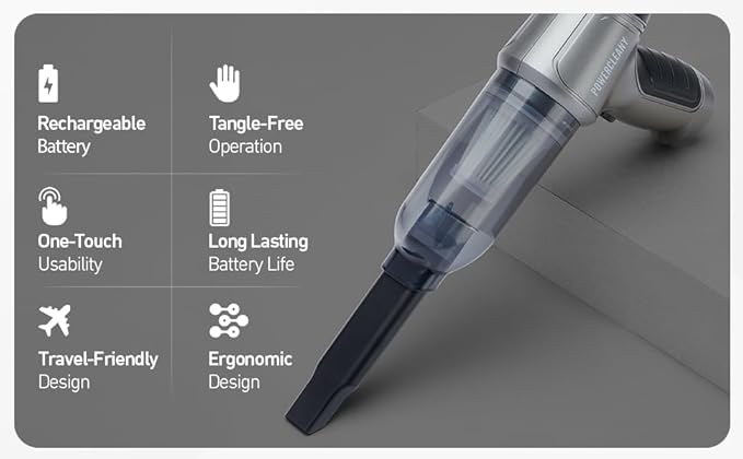 Cordless Handheld Car Vacuum Cleaner, High Suction Rechargeable Auto Vacuum, Portable Mini Vacuum for Car & Home, Small Vacuum Cleaner for Couch, Kitchen, Pet Hair, Wet Dry Use