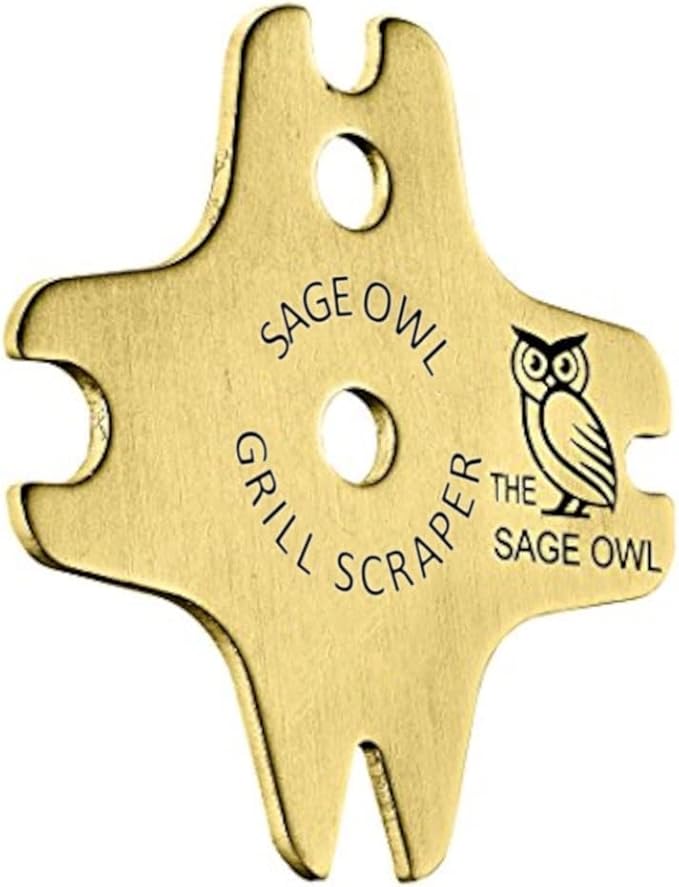Sage Owl Bristle-Free Brass BBQ Scraper with 17.5’’ Handle Combo – Grill Cleaning Tool for Barbecues – Essential Grill Accessories and Unique Kitchen Gadgets – Dad Gifts from Wife
