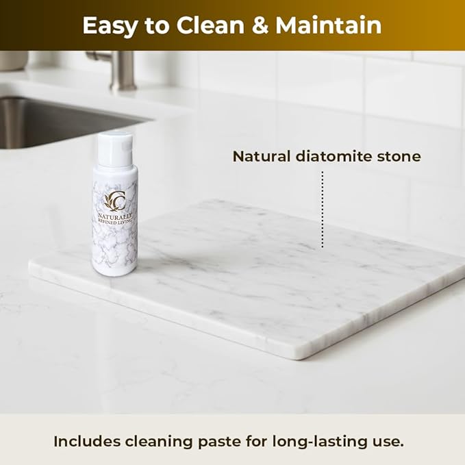 Premium Dish Drying Stone for Kitchen Counter 20” x 14” | Fast Absorbing Stone Drying Mat with Bamboo Dish Rack | Dish Drying Mat Plus Bamboo Set