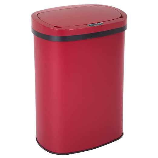 24/7 Shop at Home Freeway 13 Gallon Metal Household Trash Can Motion Sensor Lid for Kitchen, Red