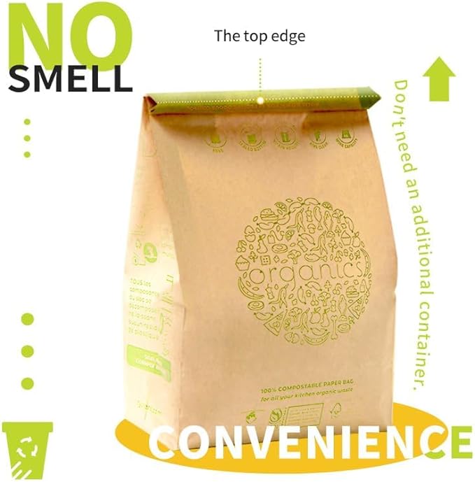 HYTREND-Kitchen Food Waste Bag-120 Bags-%100 Compostable paper Bag - Leak Resistant - Small-Certified by BNQ and BPI,CMA-I,CMA-W