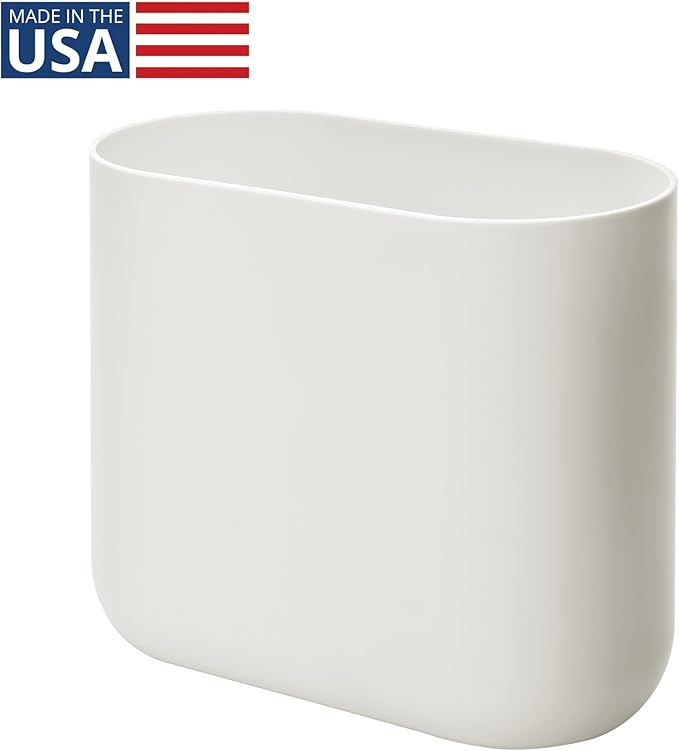 iDesign Small Slim Plastic Bathroom Trash Can, Garbage Can for Bedroom, Office, Desk, Dorm, Coconut White